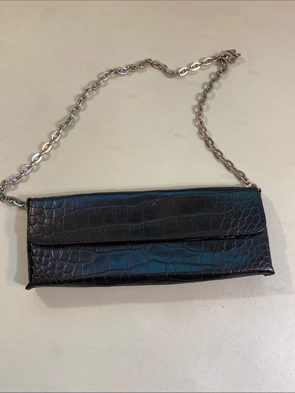 Nine West Black Croc-Embossed Chain Wristlet